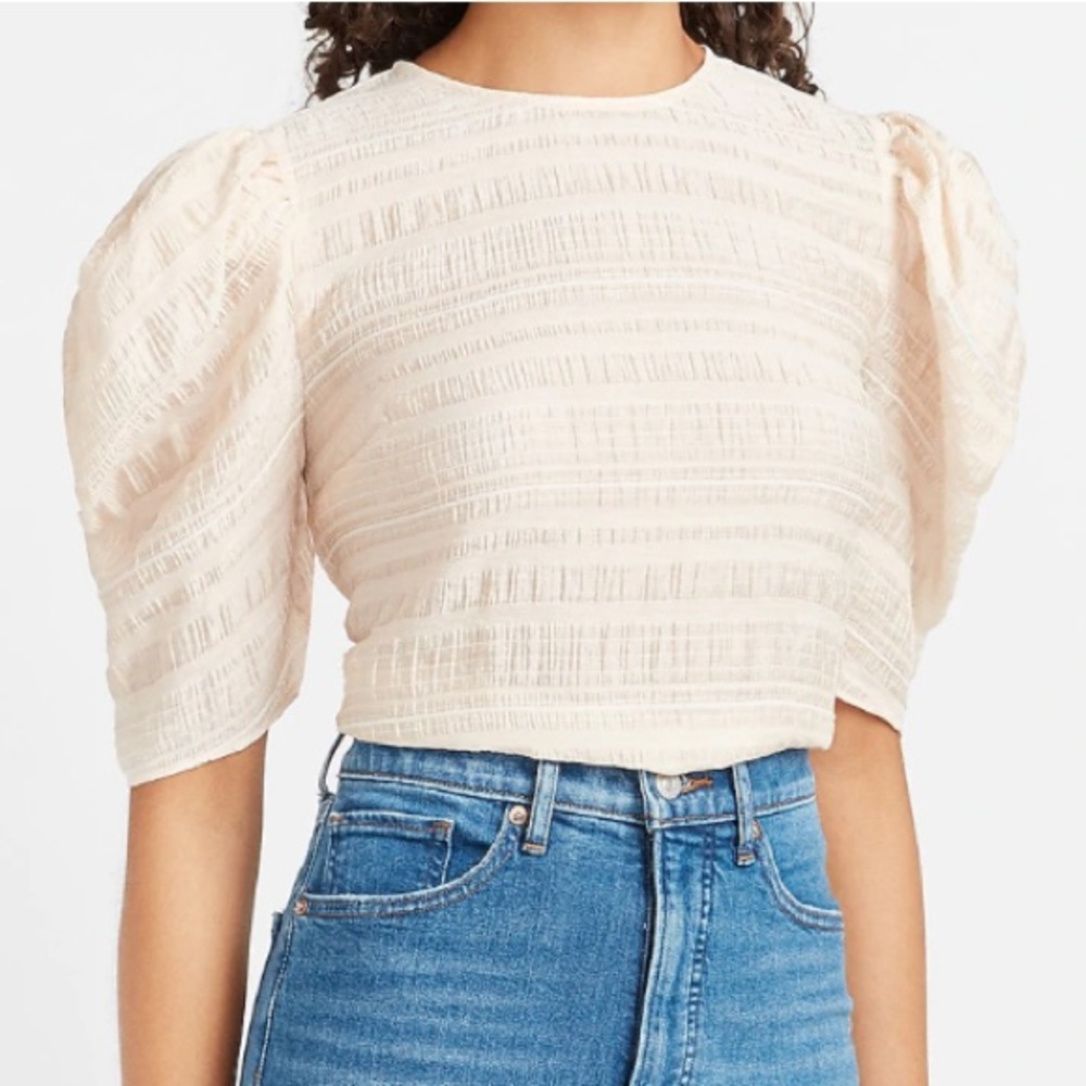 NWT Express Textured Puff Sleeve Crew Neck Top